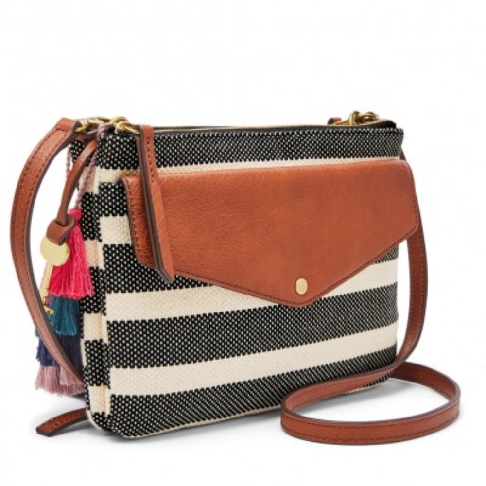 Fossil Striped Brown and Black Crossbody Bag